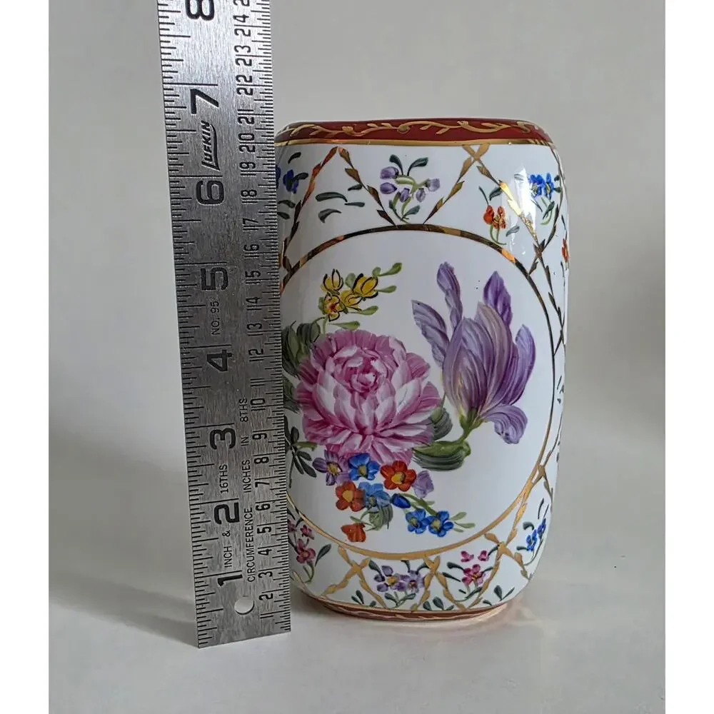 Formalities by Baum Bros Hand Painted 10K Gold Ceramic Vase Floral